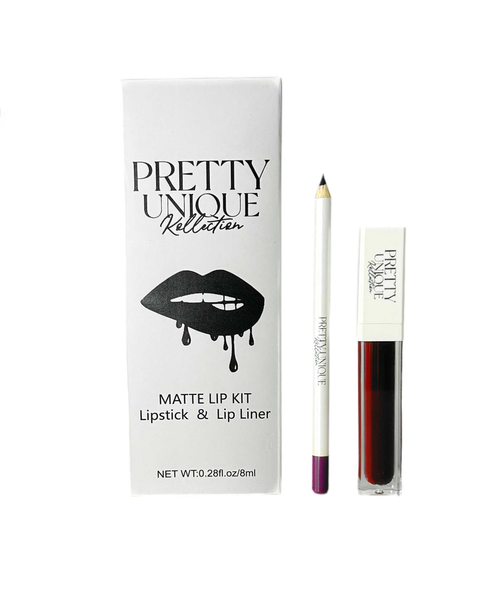 Kiss Me Bordeaux lipstick and Velvet Bordeaux liner duo with matte, long-lasting burgundy finish