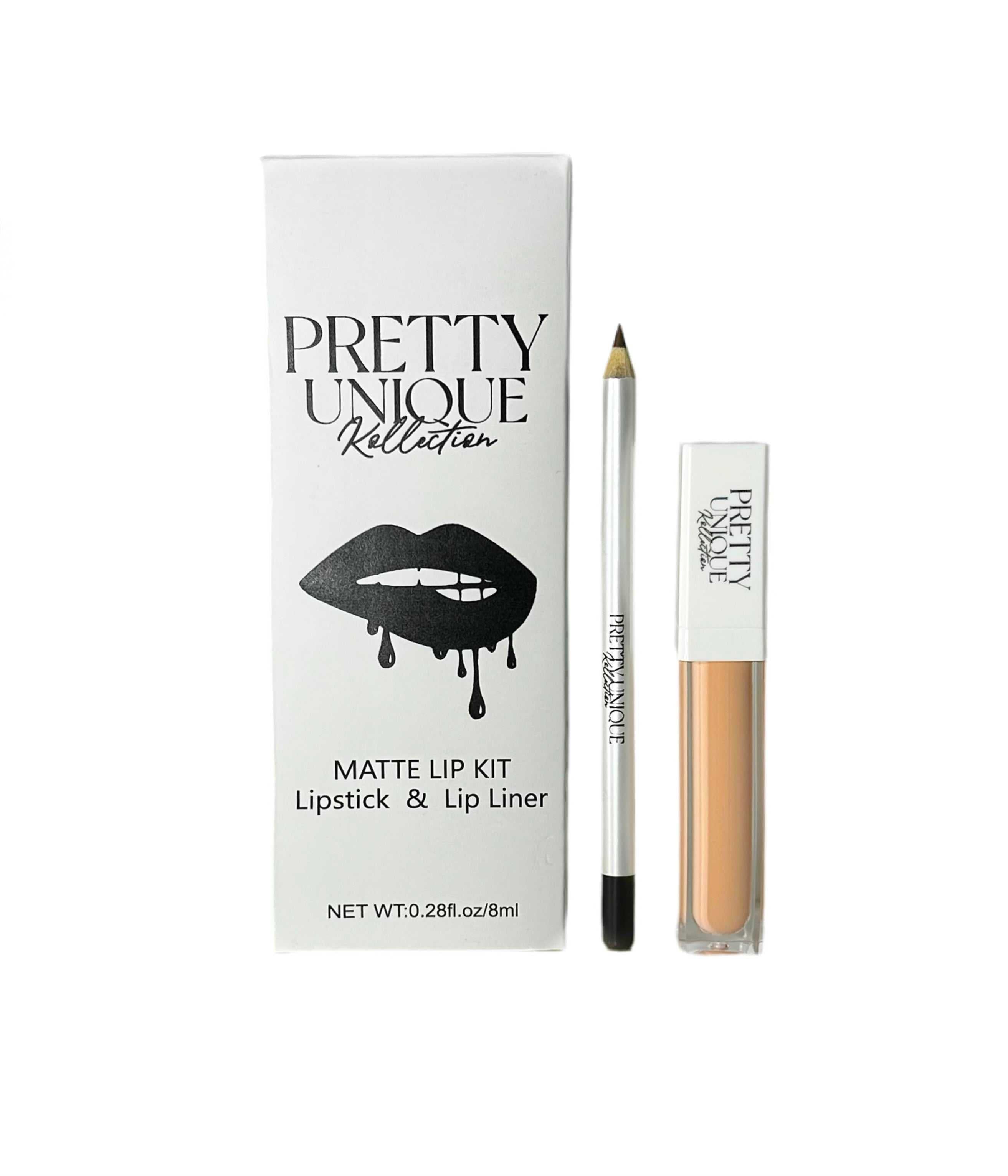 Georgia peach + creamy neutral lipstick with brown liner for a soft, romantic lip combo